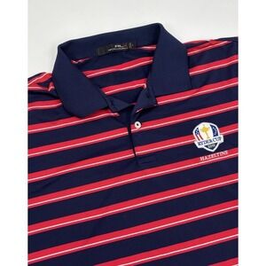 RLX Men's L Polyester Ryder Cup Hazeltine Navy Red‎ Stripped Short Sleeve Polo